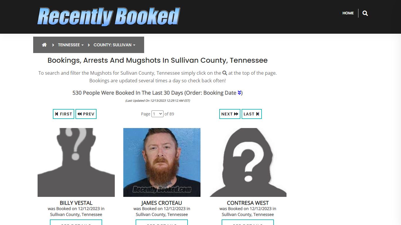 Bookings, Arrests and Mugshots in Sullivan County, Tennessee